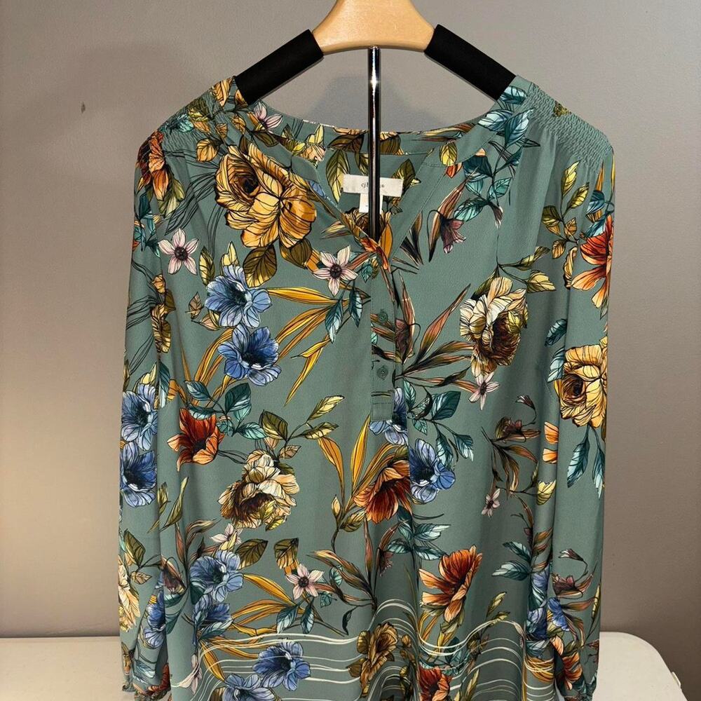 CJ Banks Green Floral Top (1X / XL)